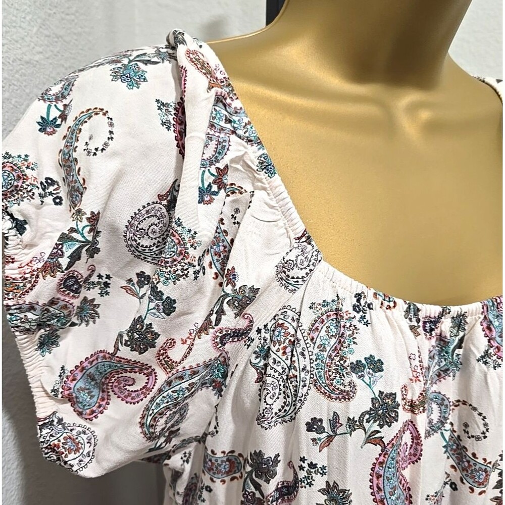 Paisley Tiered Dress Med Puff Sleeve Midi Cream Feminine Cottage Peasant Prairie